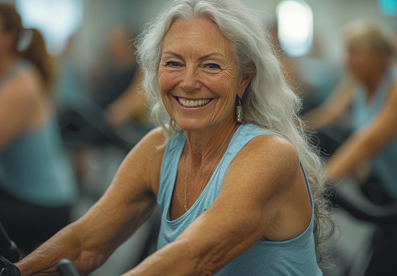 Група активни възрастни хора по време на тренировка